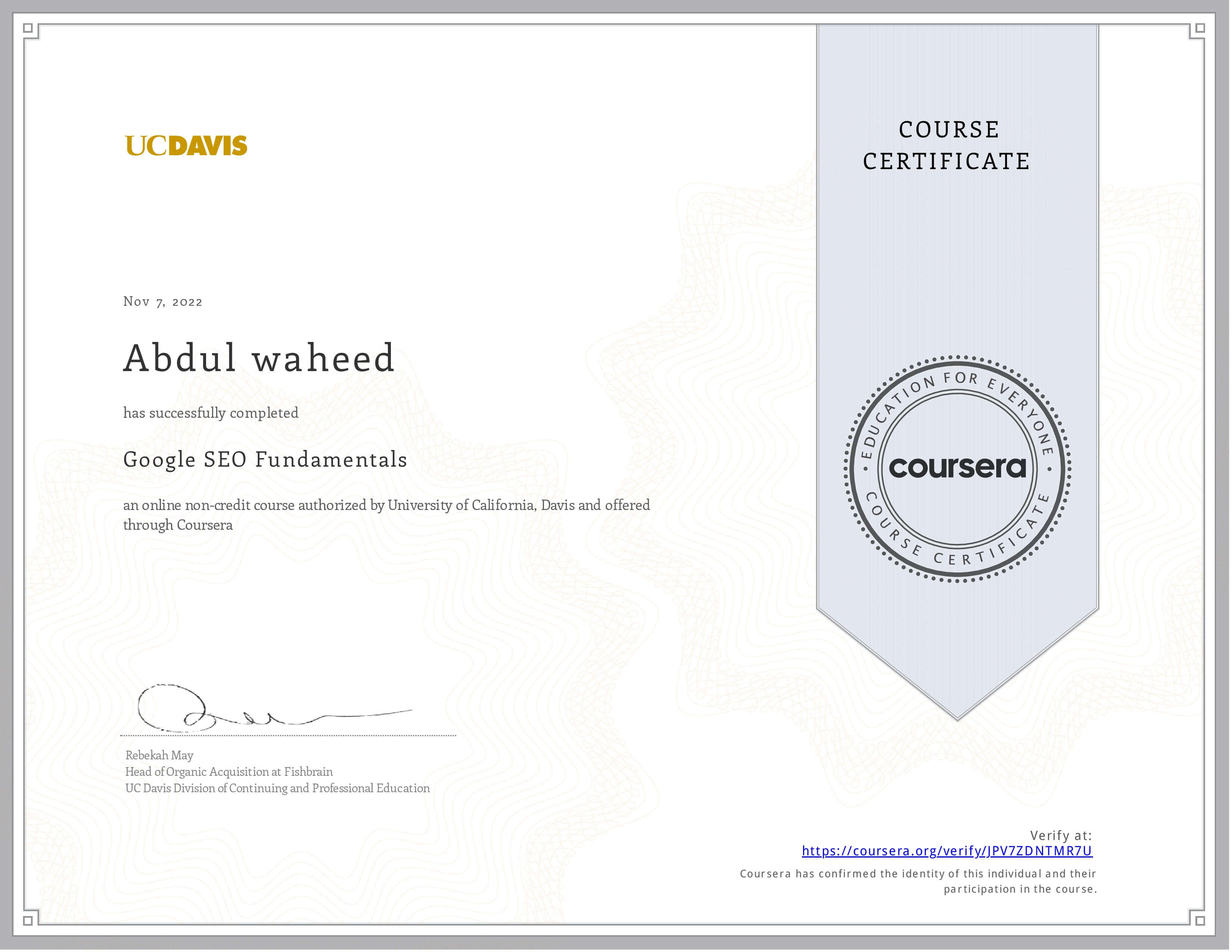 Coursera SEO course